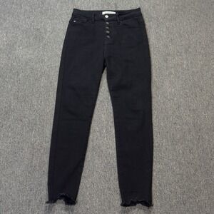 KanCan Jeans High Rise Button Fly Ankle Skinny Black Stretch Raw Hem Size‎  7/27